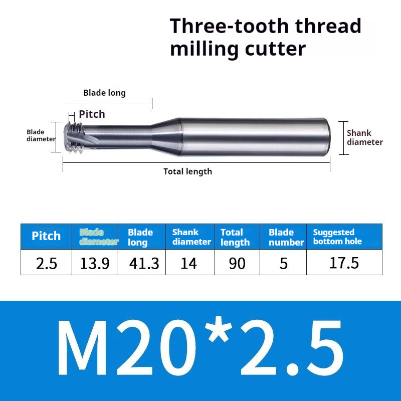 2034-65° three-tooth thread milling cutter, tungsten steel alloy end mill, tooth milling cutter, three-edged coating, M2M3M4M6 CNC cutter Shandong Denso Pricision Tools Co.,Ltd.